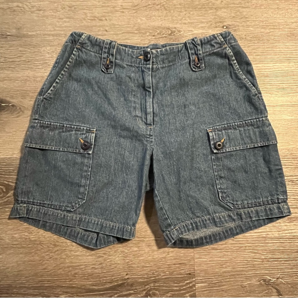 Vintage 90s Esprit Cotton Denim Cargo Jean Shorts Size 9/10 Retro Summer Beach